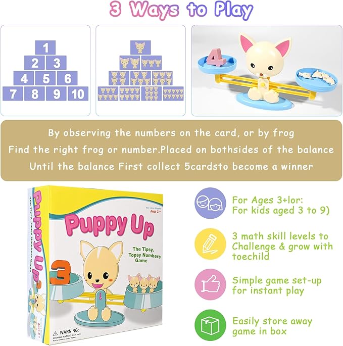 Puppy Balance Counting Toys, Cool Math Learning Games for Boys and Girls, Educational Number Toy Preschool Puppy Balance Counting Toy, Fun Children's Gift STEM Math Games Toys for Kids Age 3+(63 PCS)