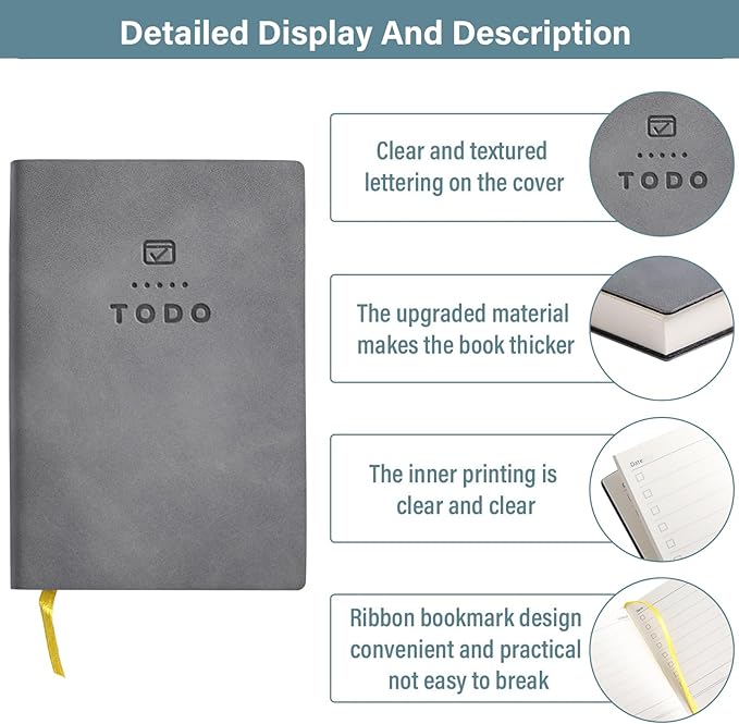 Tiita to Do List Notebook 98 Pages Daily to Do List Notepad for Work Pocket to Do List Undated Daily Planner 4.2"x 2.8" Small Checklist Notebook Grey