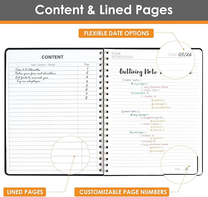 LABUK Spiral Notebook 8.5 x 11, A4 Large Notebooks for Women Men, 55 Sheets (110 Pages) College Ruled Hardcover Notebook for Work School Note Taking (Black)