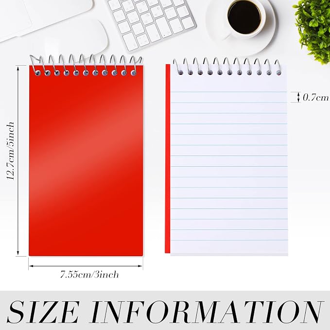 Leinuosen 100 Pcs Spiral Memo Pads 3x5 Inch 75 Sheets College Ruled Small Pocket Notebooks Little Mini Notepads Bulk Top Bound Lined Note Pads for Home School Office Travel Work (Bright Color)