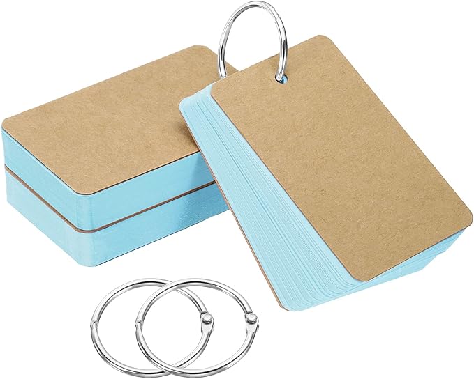 PATIKIL Blank Index Cards with Ring, 150Pcs Colored Blank Flash Card 3.5" x 2" Note Card Study Card for Memory Learning Studying Office Supplies, Blue