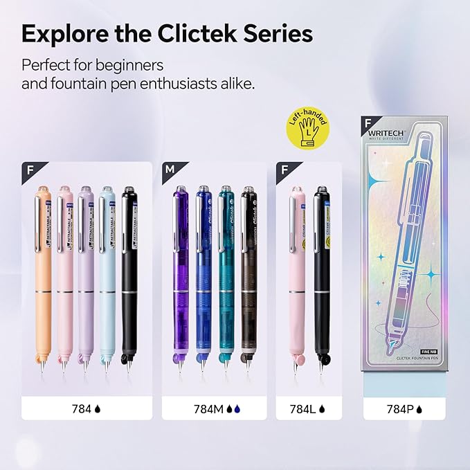 WRITECH Clictek Fountain Pen Retractable: Medium Nib Black Ink Includes 10 Refillable Cartridges No Leaking Smooth Writing Perfect for Office Journaling Beginners Gift