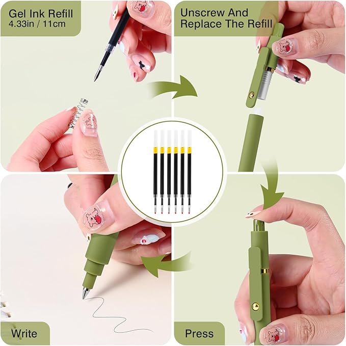 Gel Pens, 6 Pack 0.7mm Fine Point Black Ink Pens with 6 Refills, Quick Dry & No Smear, Smooth Writing Pens for Journaling, School, Office Supplies, Gifts for Women and Men