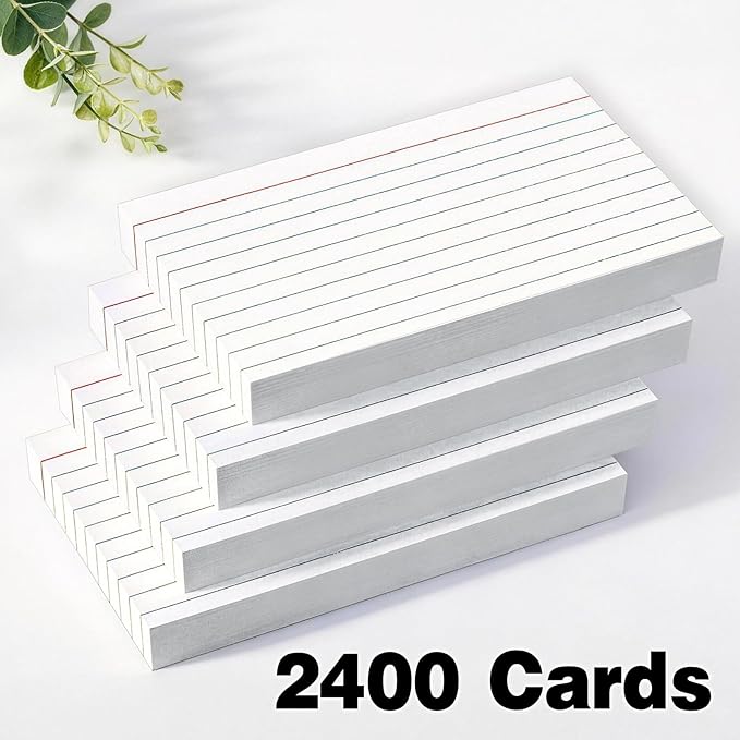 2400 PCS Index Cards Bulk, 3x5 Flash Cards for Studying, White Notecards Lined, Ruled Index Cards for School, Home and Office, 100 Per Pack, (24 Pack)