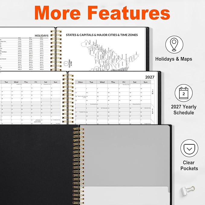 SUNEE 2026-2027 Appointment Book, Quarter-Hourly, Weekly & Monthly - from July 2026 to June 2027, 8.5"x11" Academic Planner, Flexible Cover, Note Pages, Bookmark, Spiral Binding, Black