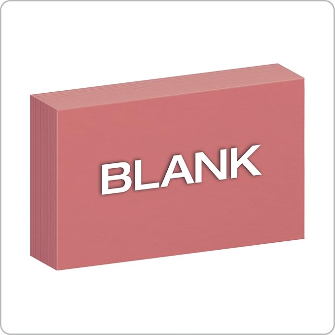 Oxford Blank Color Index Cards, 3" x 5", Cherry, 100 Count (7320 CHE) (Pack of 2)