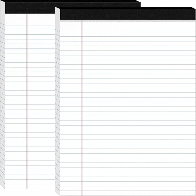 2Packs Legal Pads 8.5 x 11 Inch, 50Sheets/Pack, College Ruled & Perforated White Writing Pads, Pads of Paper 8.5 x 11, Lined Note Pads with Sturdy Backing for Office, Business & School Supplies