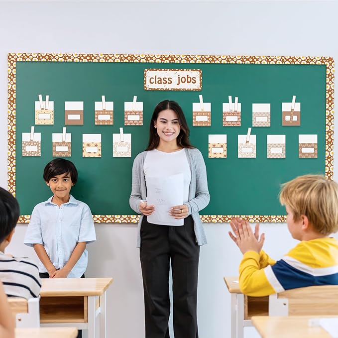 WATINC 97pcs Class Jobs Bulletin Board Set, Classroom Jobs Chart with Name Tags, Back to School Schedule Boards Pocket Chore Behavior Chart for Classroom Chalkboard Walls Decoration (Boho Print)