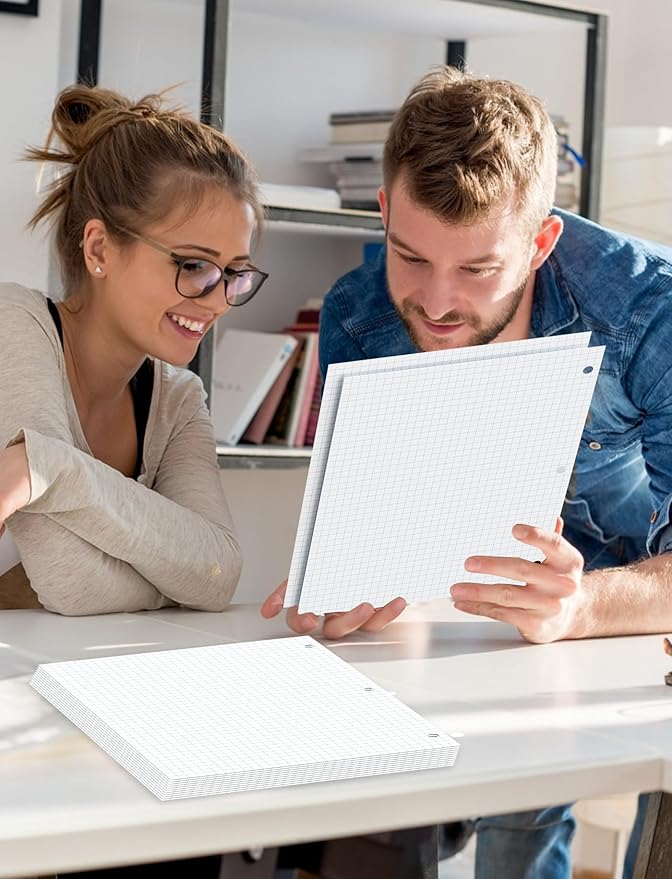 240 Sheets Loose Leaf Paper, 4x4 Graph Ruled, 8''x 10.5'' Filler Paper, 3-Hole Punched Binder Paper, Quad Ruled Graph Paper 8 x 10-1/2, Quadrille Graph Paper Loose Leaf Bulk with 3-Ring for Binder