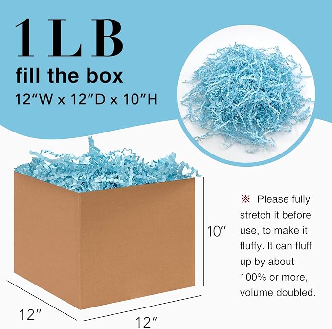 1LB Crinkle Cut Paper Shred Filler for Gift Box Bag and Basket On Holidays(Light Blue)