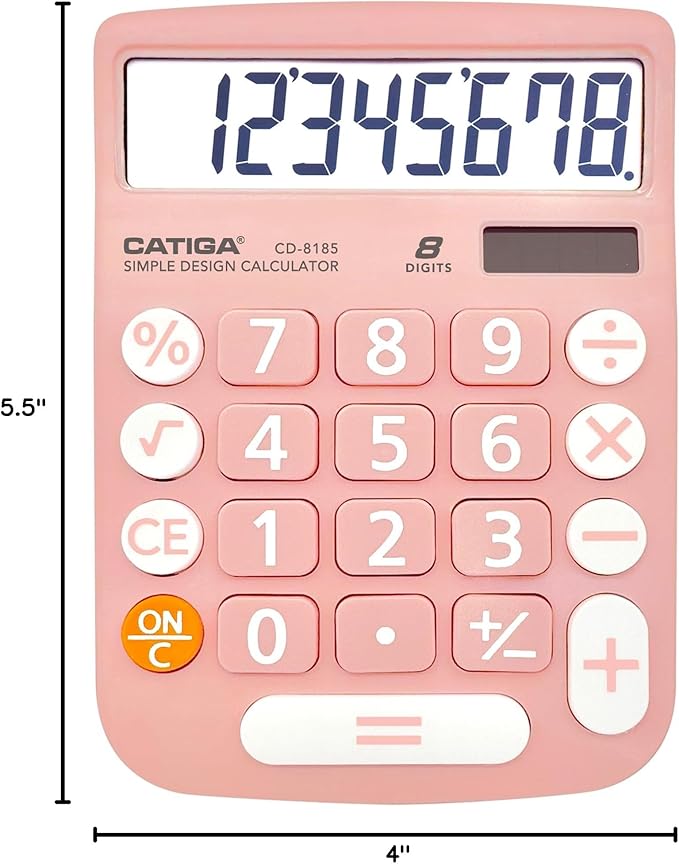CATIGA Desktop Calculator 8 Digit with Solar Power and LCD Display, Big Buttons, for Home, Office, School, Class and Business, 4 Function Small Basic Calculators for Desk, CD-8185