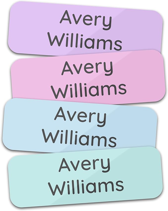 Personalized Kids' Name Labels (60 Labels) Custom Name Tag Clothing Label - Waterproof Daycare Stickers for Lunch Boxes, Bottles, Clothing Tags, Backpacks and School Supplies (Cotton Candy)