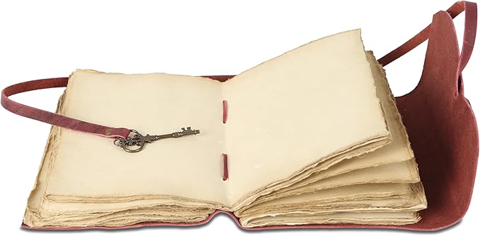 Leather Journal with Deckle Edge Paper 8x6 inch and Vintage Key | Handmade Writing Notebook Diary | Bound Daily Notepad for Men & Women Medium, Sketch/Writing pad for Artists