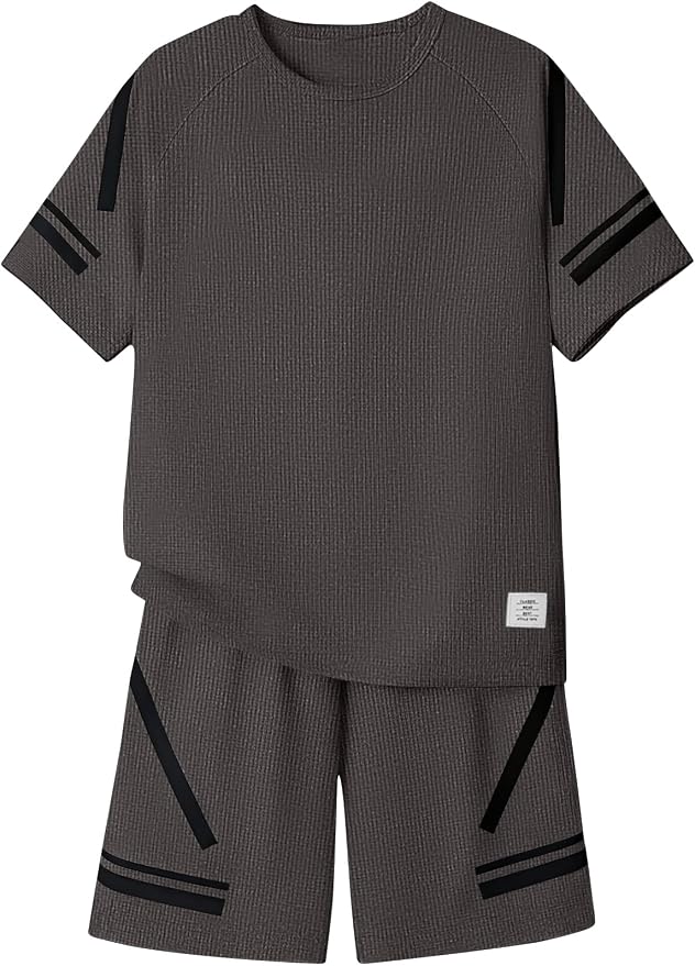 Cakaner Tween Boys Clothes Summer Simple Print T-Shirt And Shorts Set 2 Pieces Teen Trendy Outfits Size 7-14 Year