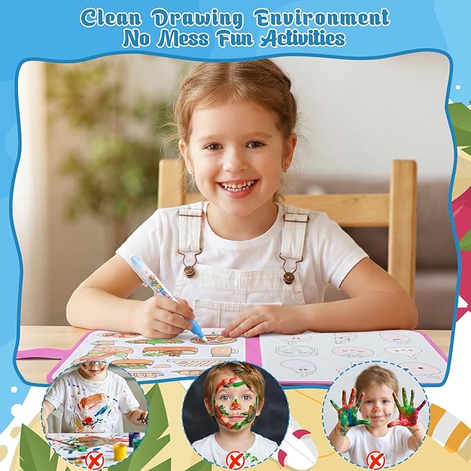 6 Pack Water Painting Book for Toddlers, No Mess Water Coloring Book 7.9x7.9in, Coloring Fun Water Drawing Books Reusable Travel Activity Toys Party Favors Classroom Rewards Gift for Kids Ages 3-6