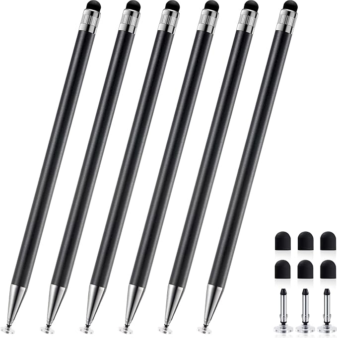 ChaoQ 2-in-1 Stylus Pen for Touchscreen, 6pcs High Sensitivity and Precision Stylus Pens for iPad iPhone Android Suitable for All Touch Screens (Black)