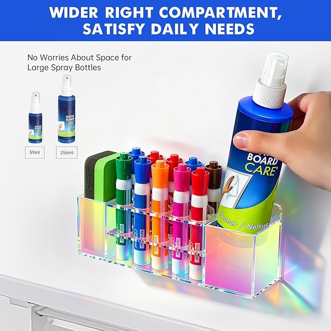 Magnetic Dry Erase Marker Holder for Whiteboard, Wall Mount Pen Holder for Refrigerator, Clear Pencil Holder for Fridge, Strong Magnet Locker Organizer for Classroom(Colorful)