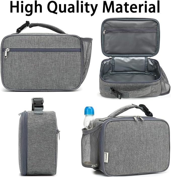 GYEUKHAM Insulated Lunch Box for School, Thermal Reusable Durable Freezable Lunch Bags for Kids Boys Girls Men Women - Small Soft Cooler Portable Lunch Tote Kit for Work Picnic Travel,Grey