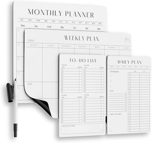 Magnetic Dry Erase Planner System for Fridge – Reusable Daily Weekly Monthly Calendar Set with Time Blocking, Task & Productivity Planner