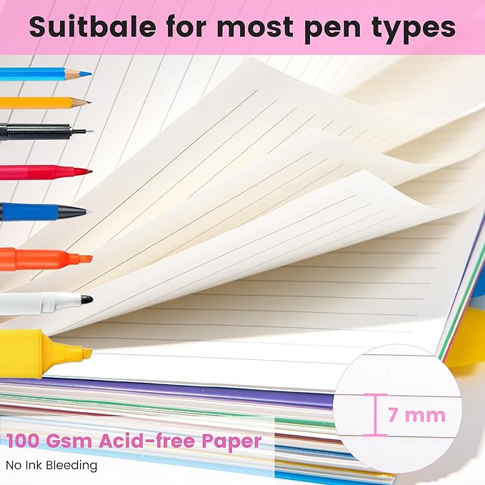 CAGIE 5 Subject Notebook 2 Pack, A5 Small Spiral Notebook with Removable Pocket Dividers Tabs, 240 Pages Spiral Note Book College Ruled for School Work Note taking, Pink&Black