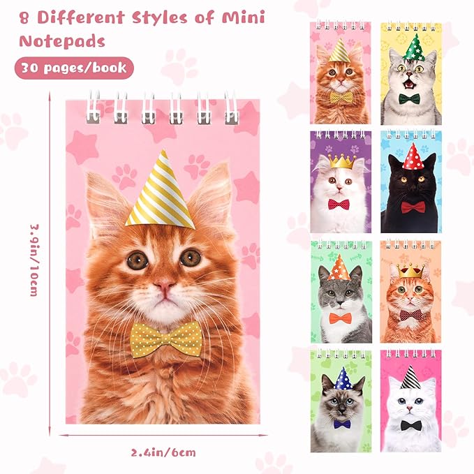Hooqict 24 Pack Small Pocket Notebook Bulk Mini Notebooks for Cat Party Favors Mini Spiral Notepads Cute Memo Pads for Goodie Bag Stuffers, Pinata Fillers