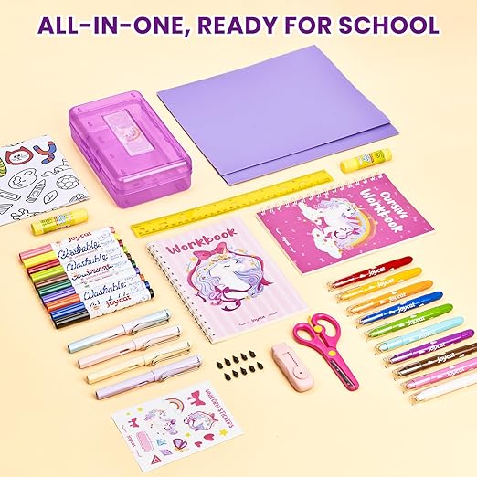 46-Piece Washable Back to School Supplies Gift Kit for Kids-Unicorn Essential First Day Gift Set for Kindergarten & Elementary, Art Supplies & Refillable Tools, Ideal Kids Stationery Set for Girls.