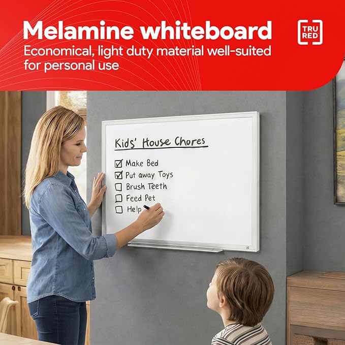 TRU RED Melamine Whiteboard | Dry Erase Board for Wall, White Board with Gray Frame, 2 ft x 1.5 ft