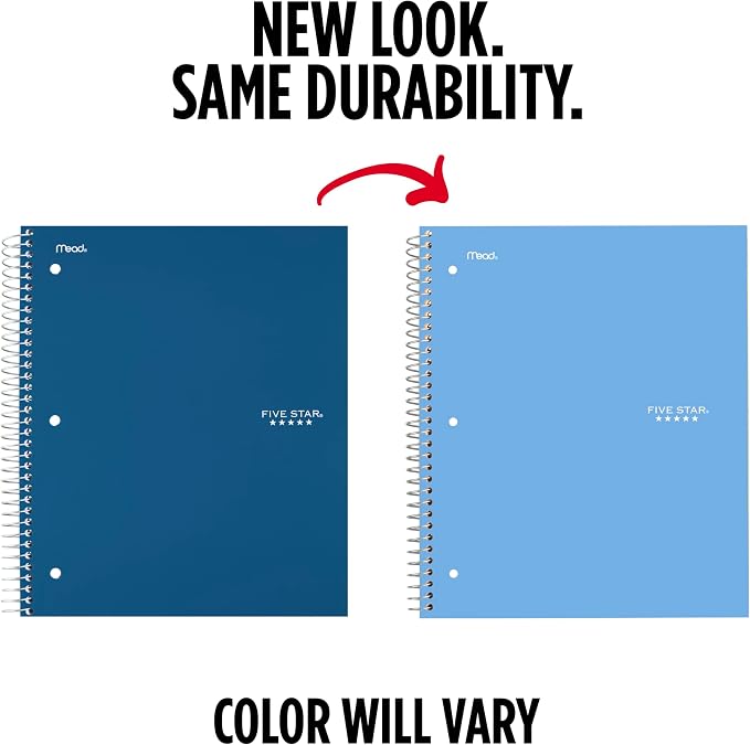 Five Star Spiral Notebook + Study App, 3 Subject, College Ruled Paper, 8.5" x 11", 150 Sheets, Blue (Color May Vary) (820003NH0)