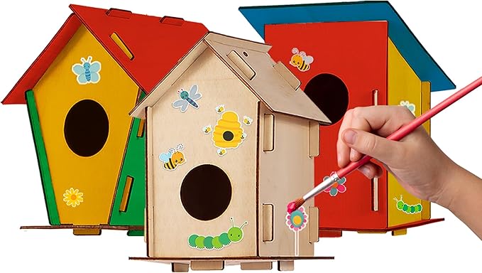 9 DIY Bird House Kits For Children to Build - Wood Birdhouse For Kids to Paint - Unfinished Bird Houses for Kids - Wood Craft Project Kits - Spring Crafts for Girls & Boys, Classroom & Spring Activity