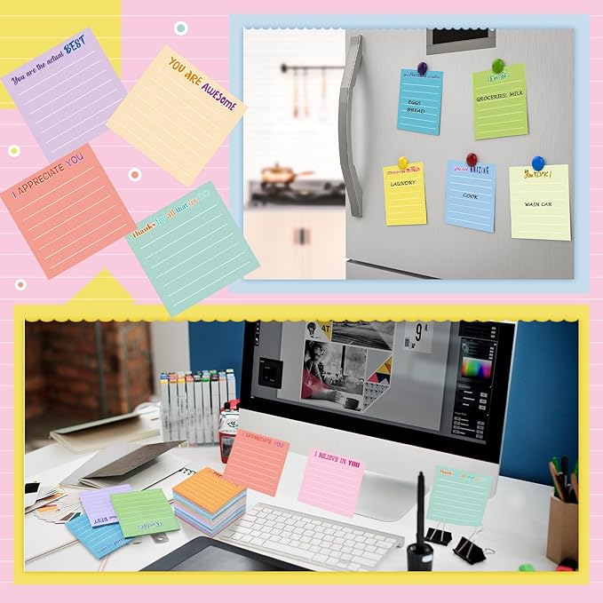 Yinder 12 Pcs Inspirational Sticky Notes Cute Motivational Sticky Notes Pad End of Year Employee Appreciation Gifts Bulk for Teacher Nurse Coworkers Office Supplies 3 x 3'' (Appreciation,Light)