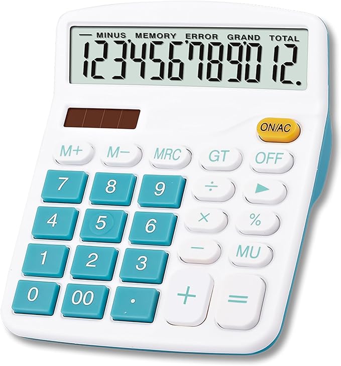 Calculator Large Display Desktop Solar Battery Dual Power 12 Digit Financial Dedicated Standard Function Business Calculator Multifunctional KA08 Blue