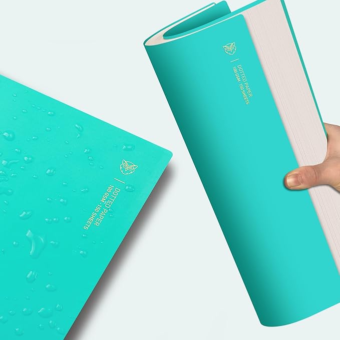EMSHOI Dotted Journal Spiral Notebook, 300 Pages, A4 Large 8.27"x11.2", 100 GSM Thick Paper, Flexible Plastic Cover, 5mm Dot Grid Notebook for Journaling, Planning, Drawing, Writing, Light Blue