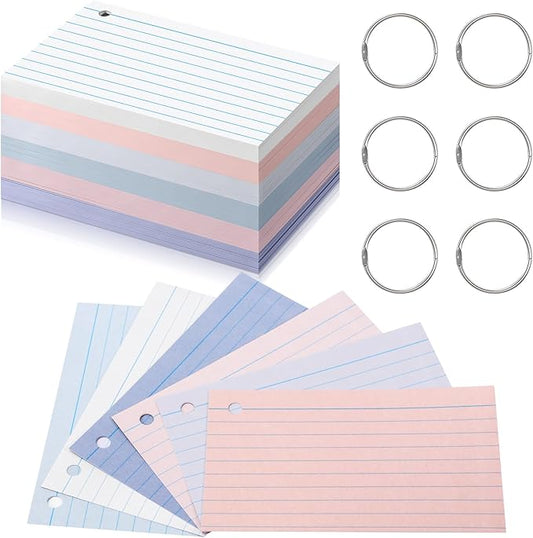 Epakh 300 Pieces Lined Index Cards 180 GSM Thick Flash Cards with Rings Notecards Punched Back to School for Studying Adults Home College Office(3 x 5 Inch,Stylish Colors)