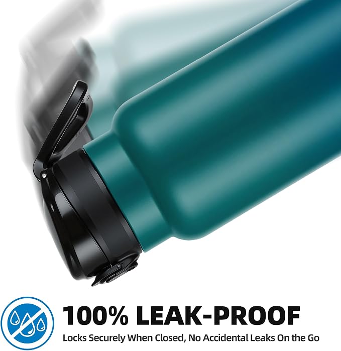 Fanhaw 32 Oz Insulated Stainless Steel Water Bottle with Chug Lid – Wide Mouth, Leak-Proof, BPA-Free – Ideal for Kids, Adults, Sports, Gym, and Outdoor Use (Green Blue)