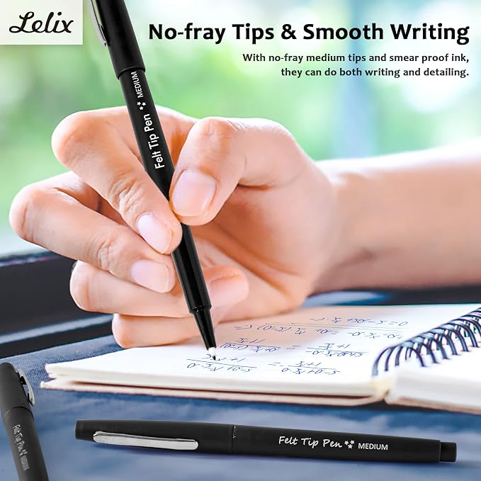Lelix Felt Tip Pens, 40 Black Pack, 0.7mm Medium Point, Felt Tip Markers Pens for Journaling, Writing, Note Taking, Planner, Perfect for School Office and Art Supplies