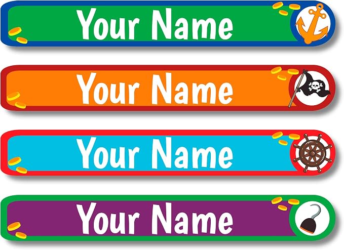 Lovable Labels Personalized Labels for Kids (120 Labels) - Waterproof Dishwasher Safe Peel and Stick Labels are Great for School Supplies Daycare Camp Bottles (Ahoy Ye Matey)