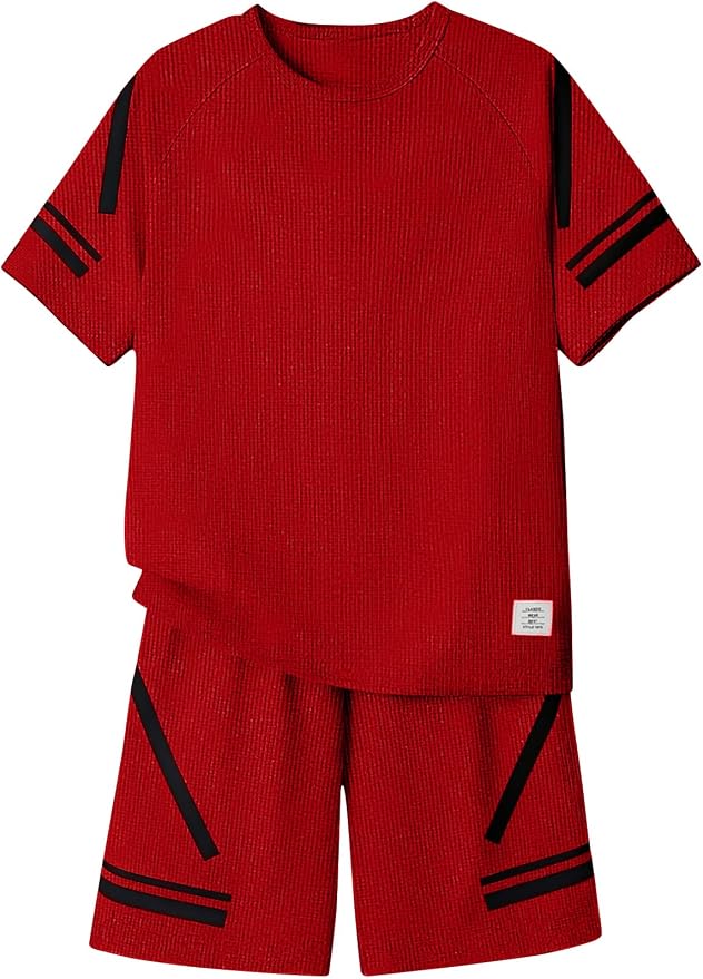 Cakaner Tween Boys Clothes Summer Simple Print T-Shirt And Shorts Set 2 Pieces Teen Trendy Outfits Size 7-14 Year