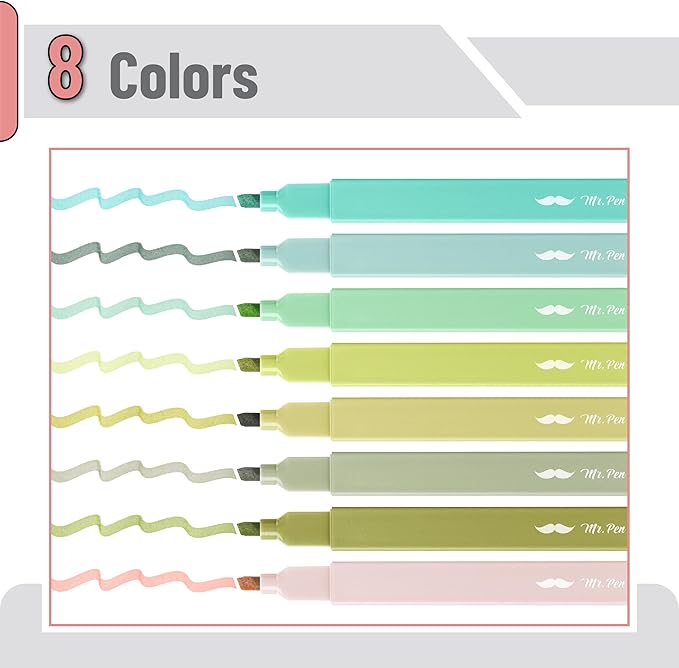 Mr. Pen- Aesthetic Highlighters No Bleed, 8 Pack, Shades of Green, Chisel Tip, Cute Highlighters Assorted Colors for Journaling, Highlighting, Underlining, Fast Dry, Back to School Supplies