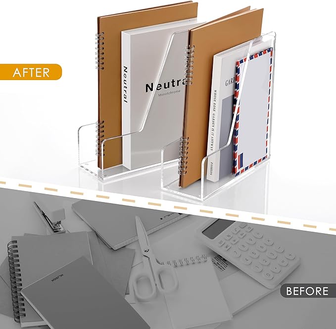 SANRUI 4 Pack Vertical File Holder, Acrylic Desk Organizer Magazine File Sorter for Magazines, Binders, Notebooks, Envelopes, Multi-purpose Clear Document Organizer Rack