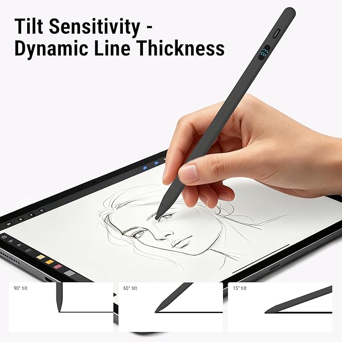 2-in-1 Stylus Pen for Touch Screen + LED Power Display, Dual OS Active Pencil for iPad iPhone Android Samsung Tablet, Tilt Sensitivity for Drawing,Fast Charge, Digital Pencil Compatible with Switch
