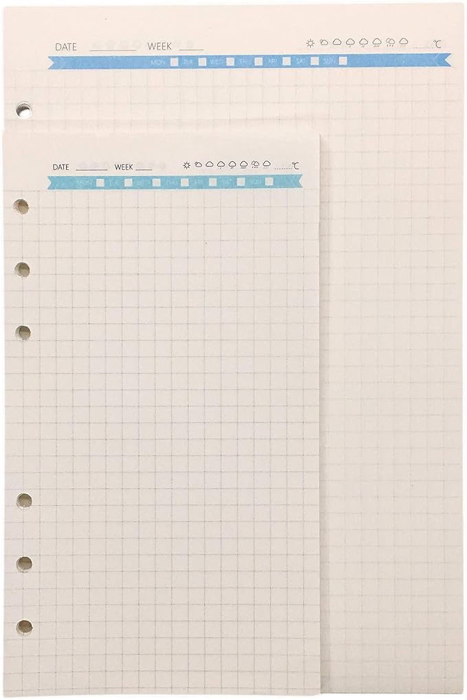 Zelten Refills/Loose Leaves for A6 Cover Ring Binder/Personal Organizer/Planner(A6 6 Holes, Grid Graph Blue)