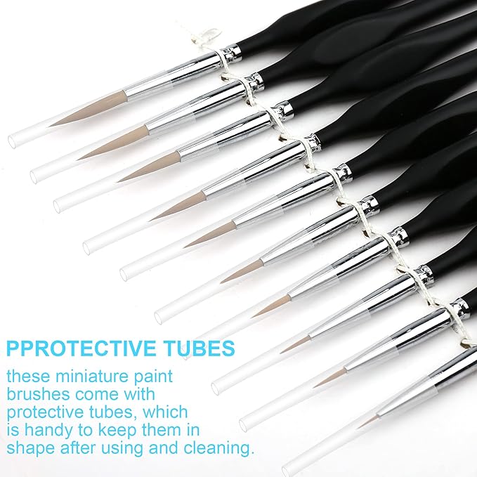 PSISO 10 PCS Miniature Paint Brushes Kit, Fine Detail Painting Brush Micro Professional Tiny Paints Brush Set for Watercolor, Oil, Face, Acrylic, Nail, Line Drawing, Scale Model Painting