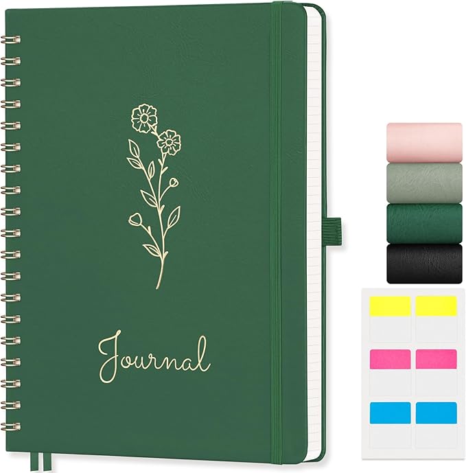 EMSHOI Graph Notebook Spiral Notebook, 140 Pages, B5 Large 7.48"x10.15", 100 GSM Thick Paper, PU Leather Hardcover, 5mm Grid Notebook for Work School Math Engineering Writing Graphing, Dark Green