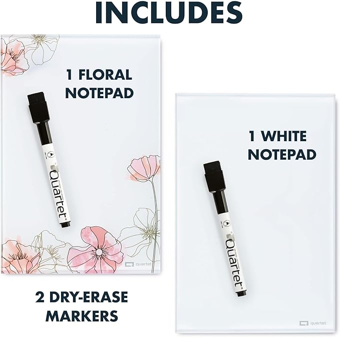 Quartet Glass Desktop Notepad, 9" x 6", Whiteboard, Dry Erase Surface, Dot/White, 2 Pack (GDP96D)