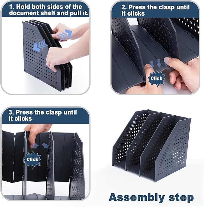FRETONBA Collapsible Magazine File Holder with 4 Vertical Compartments Foldable Binder Holder for Desk Binder Storage Organizer Plastic Magazine Holders for Shelf, Dark Gray