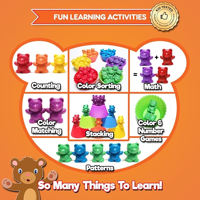 Jumbo Counting Bears with Stacking Cups - Montessori Educational Sorting Rainbow Toys For 3 Year Old Boys and Girls with 48 Preschool Math Manipulatives, Toy Storage and Toddler Games eBook