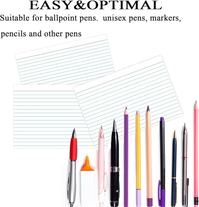 Pinovk 5x7 Ruled Index Cards 50 Pcs - Heavyweight White Note Cards for Office Organization - Large Lined Flashcards for Recipe Cards, Public Speaking & Task Tracking - 250gsm Thick Paper Note Cards