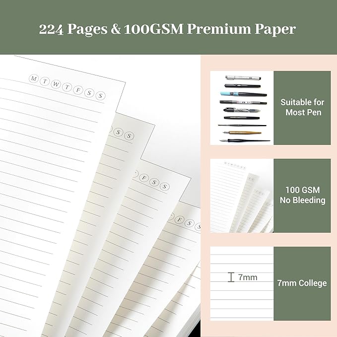 Yoment Discbound Lined Refills for 6.1 x 8.3 Hardcover Notebook, Spiral Journal Notebook for Office Work Meeting Planner, for School Students Class Notes, Small