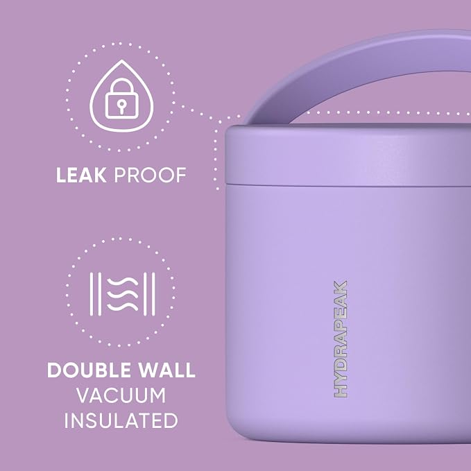 Hydrapeak 18oz Stainless Steel Vacuum Insulated Food Jar for Hot Food and Cold Food, Wide Mouth Leak-Proof Soup Jar for Adults, 10 Hours Hot and 16 Hours Cold (Lavender)