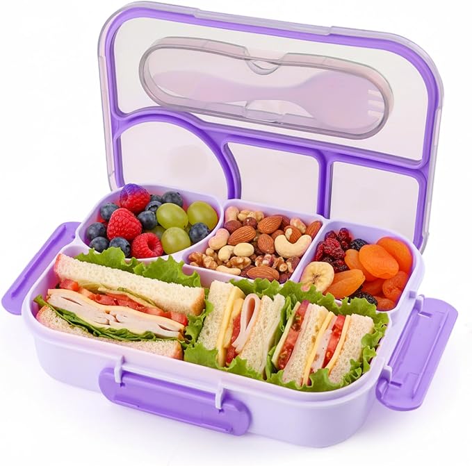 Bento Box for Adults, 4 Compartments Lunch Box, Lunch Containers, Purple